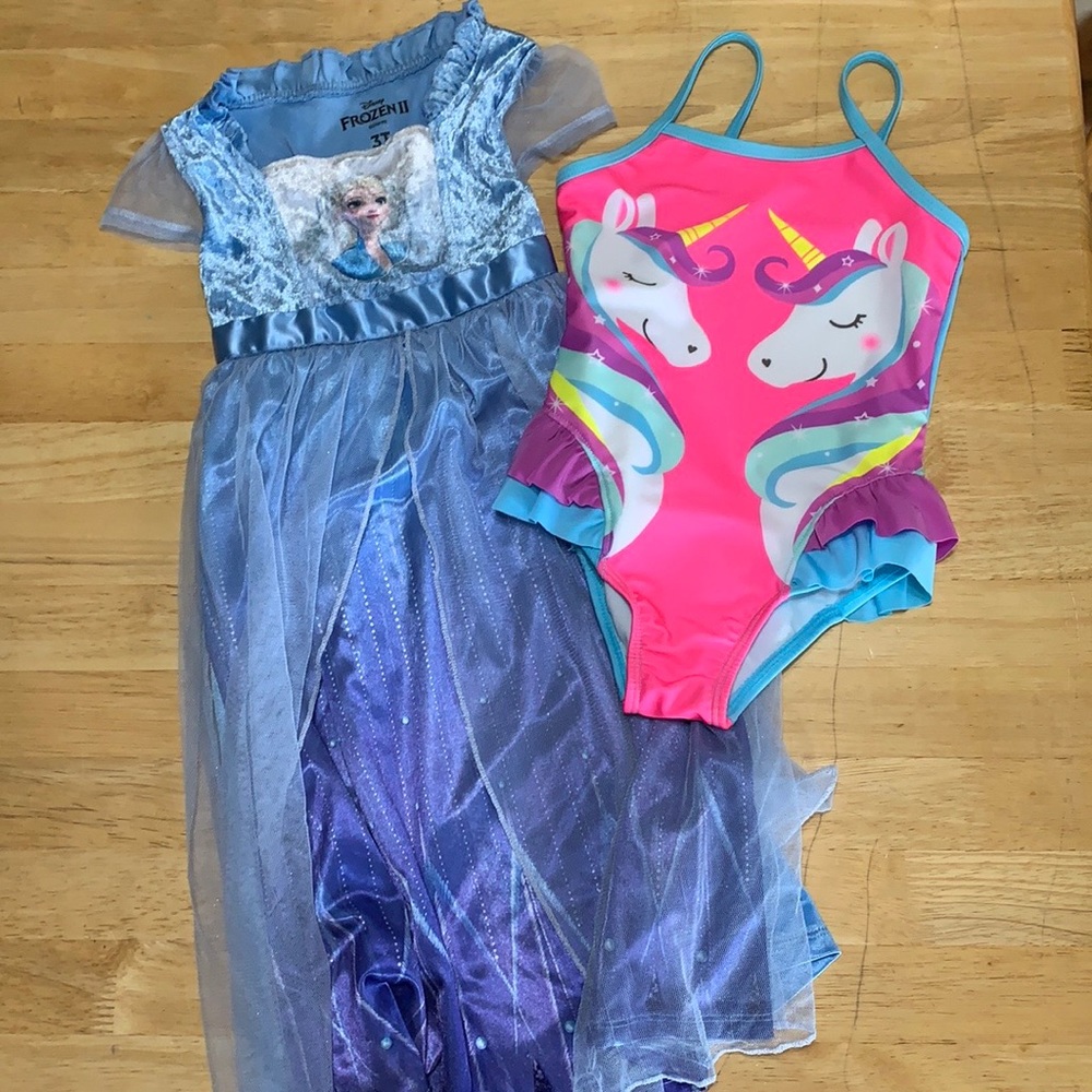 Girl’s 3T Lot Frozen Nightgown Unicorn Swimsuit